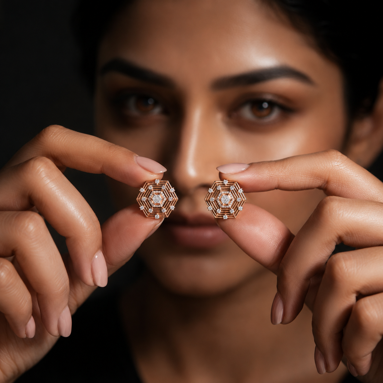 Hexagon Concentric Diamond Earring