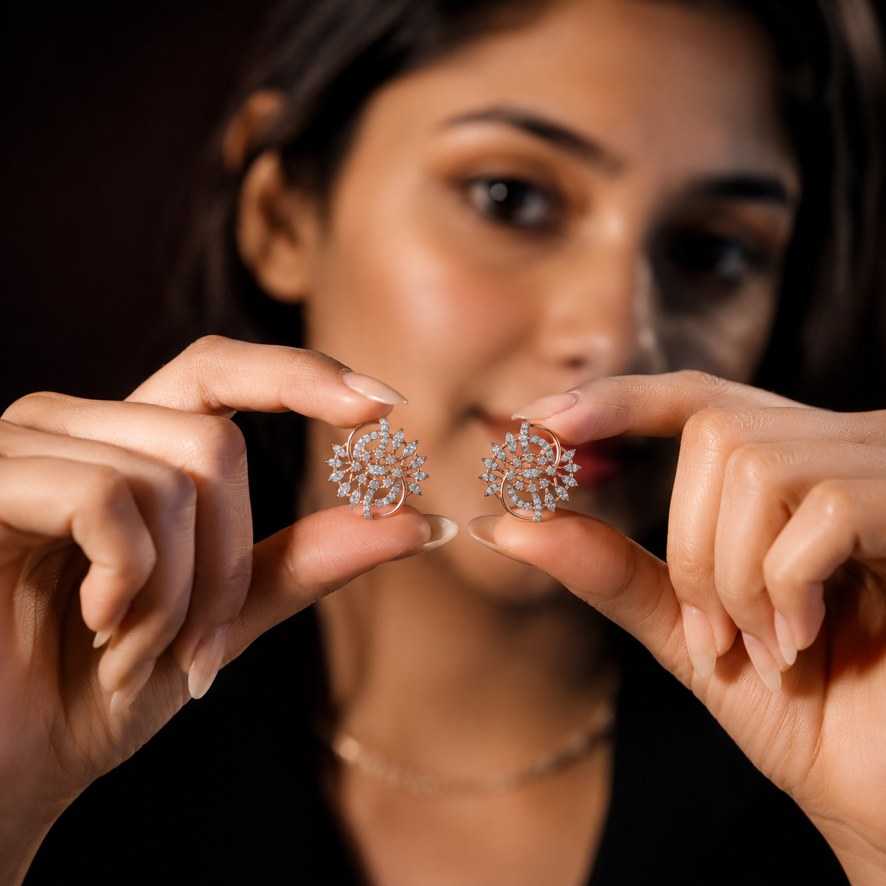 Floral Swirl Diamond Statement Stud Earrings