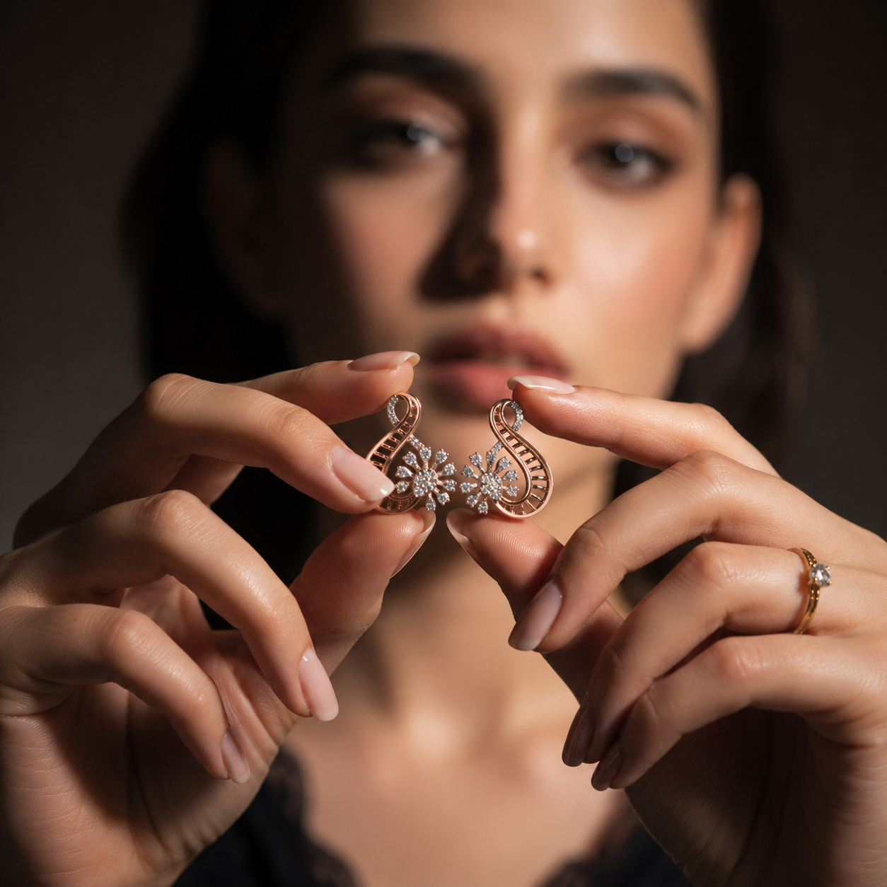Diamond Floral Loop Stud Earrings
