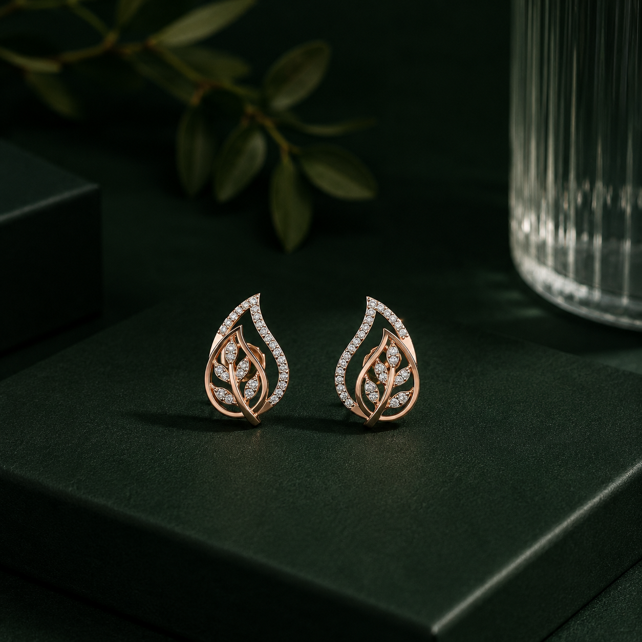 Contemporary Leaf-Inspired Diamond Stud Earrings