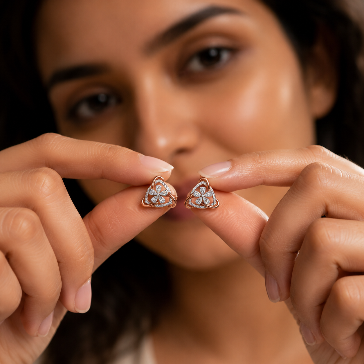 Elegant Triangle Floral Diamond Earrings