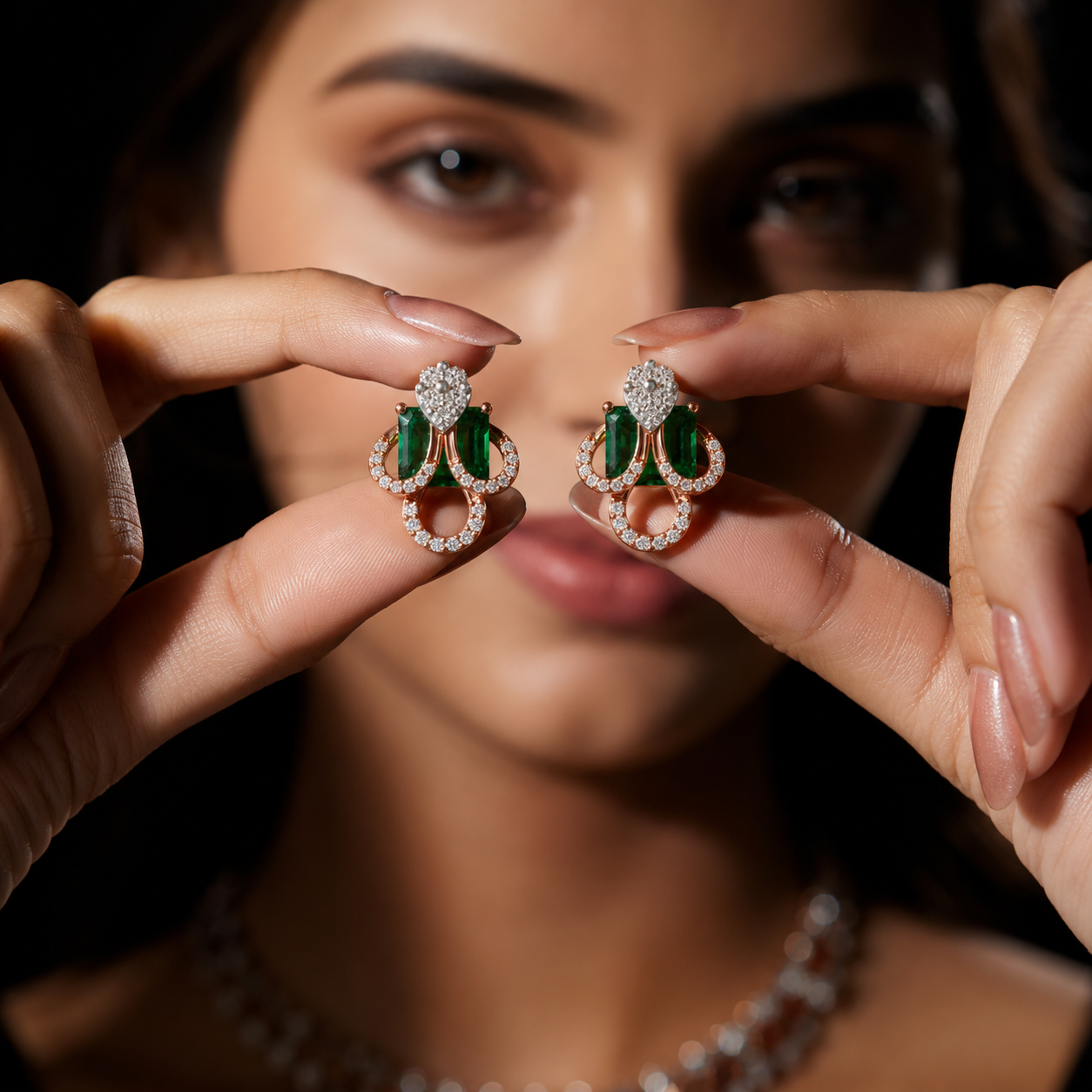 Royal Clover Loop Emerald Diamond Earrings