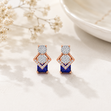 Royal Blue Princess-Cut Diamond Cluster Earrings