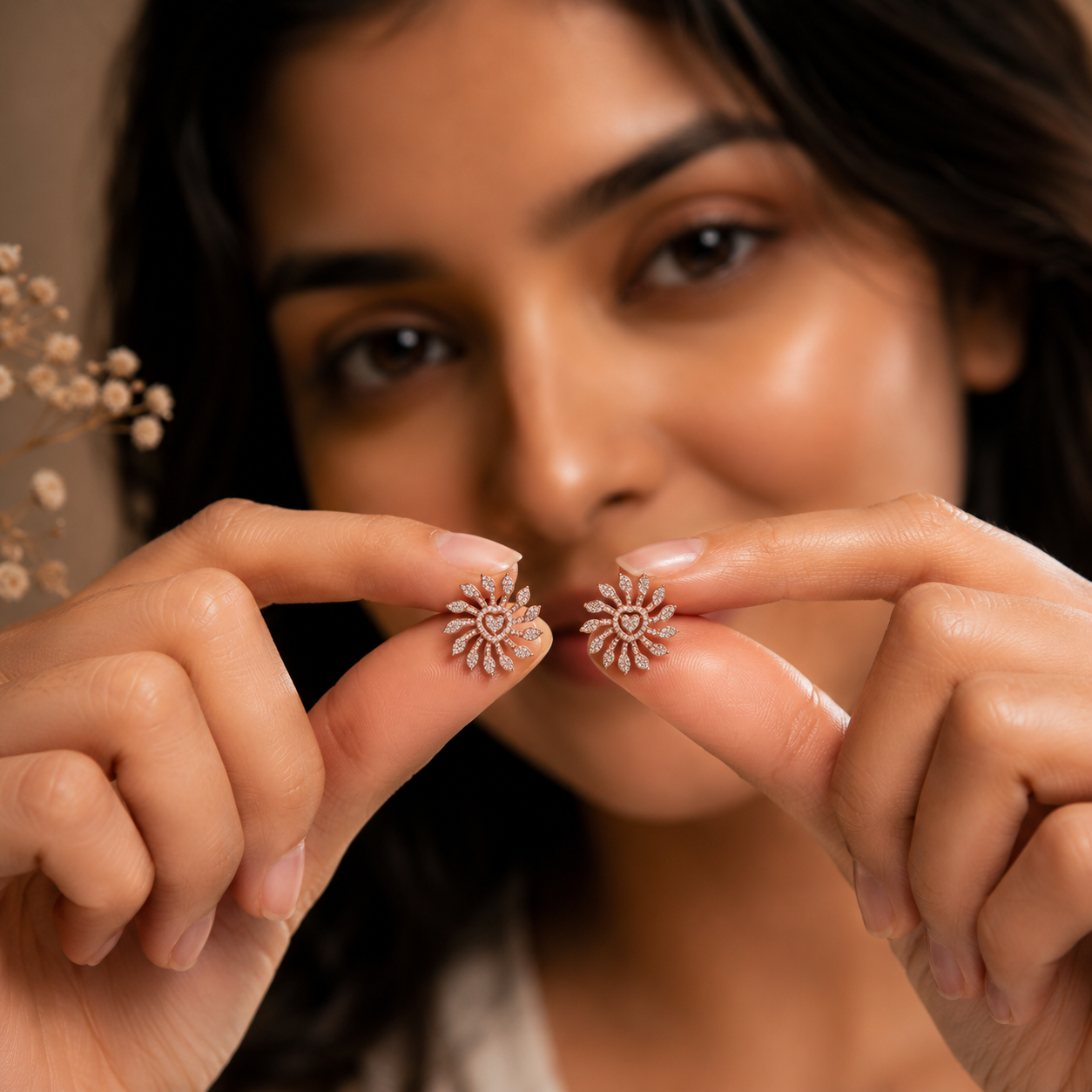 Grand Heart-Center Floral Radiant Diamond Earrings