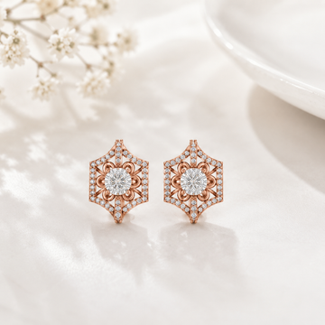 Regal Lotus Motif Diamond Cluster Earrings