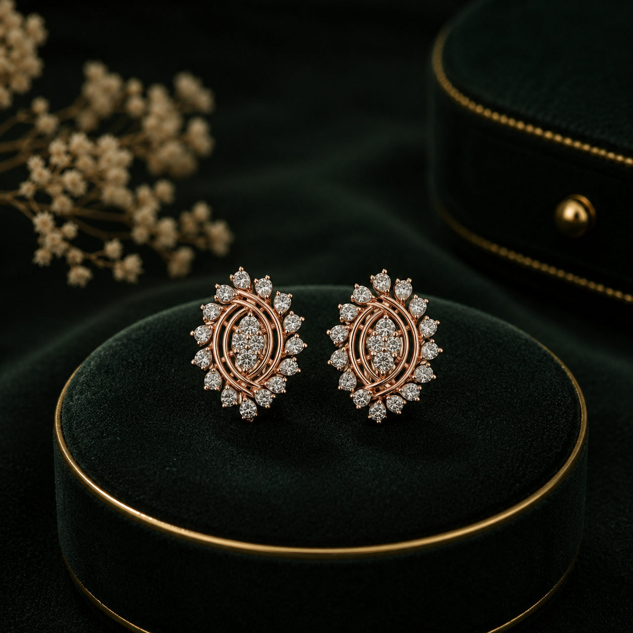 Sleek Spiral Petal Cluster Diamond Earrings