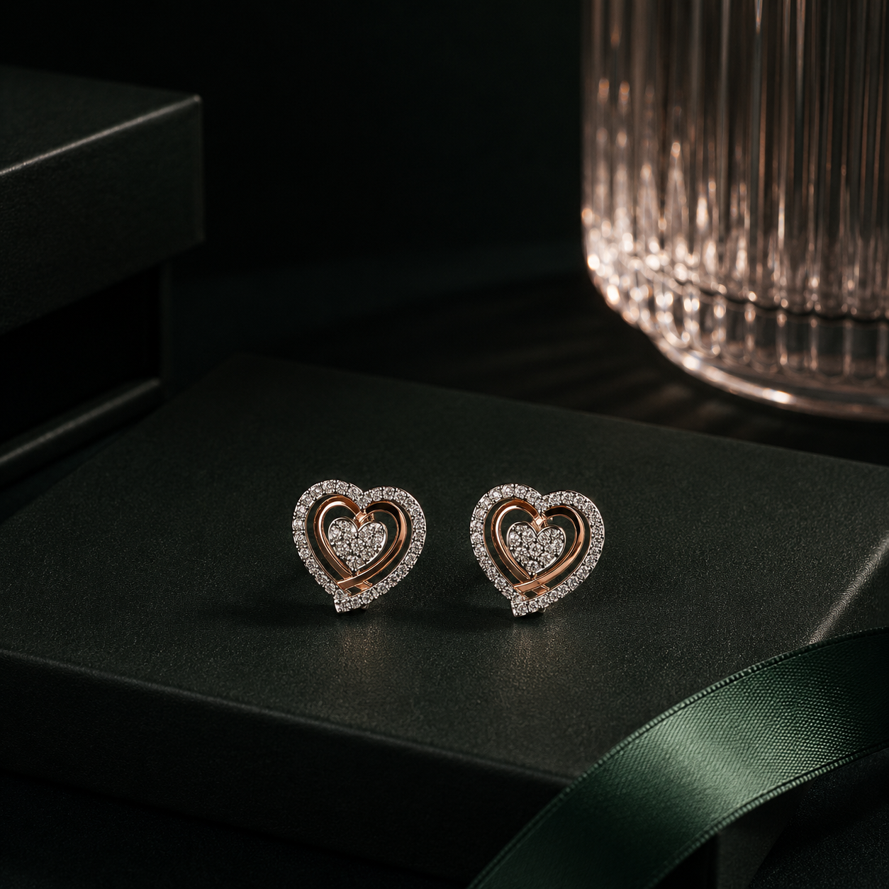 Elegant Heart Swirl Diamond Stud Earrings