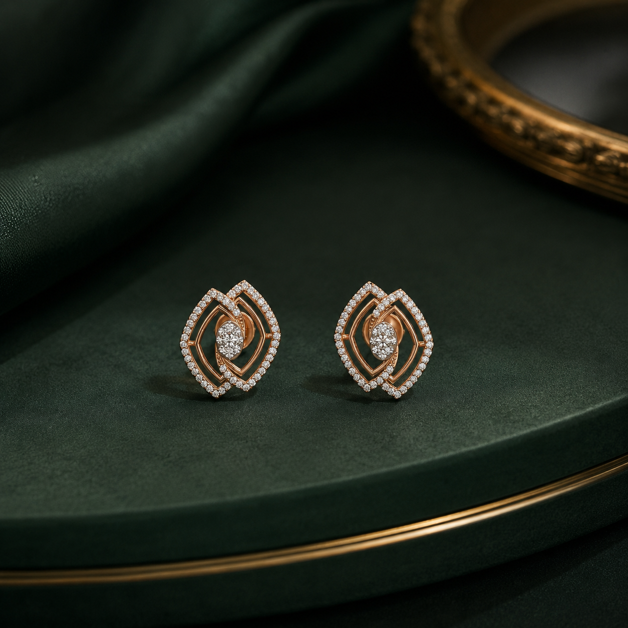 Contemporary Eye-Shaped Diamond Stud Earrings