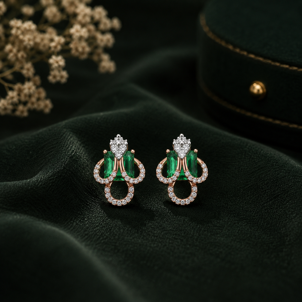Royal Clover Loop Emerald Diamond Earrings