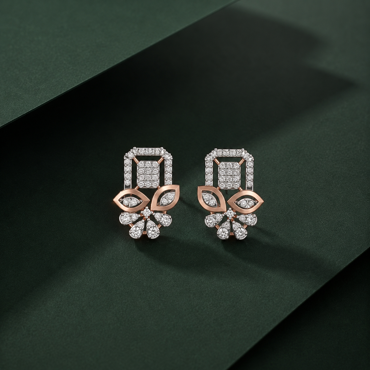 Geometric Floral Diamond Stud Earrings
