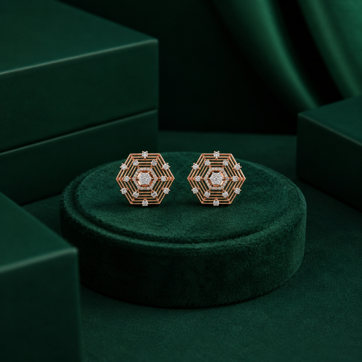 Hexagon Concentric Diamond Earring