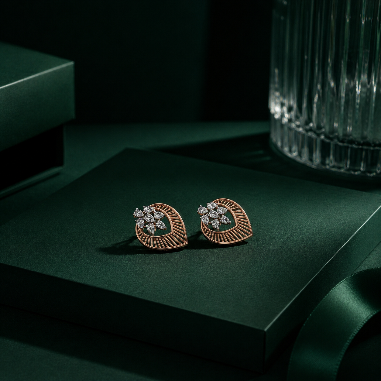 Contemporary Leaf-Arc Cluster Diamond Earrings