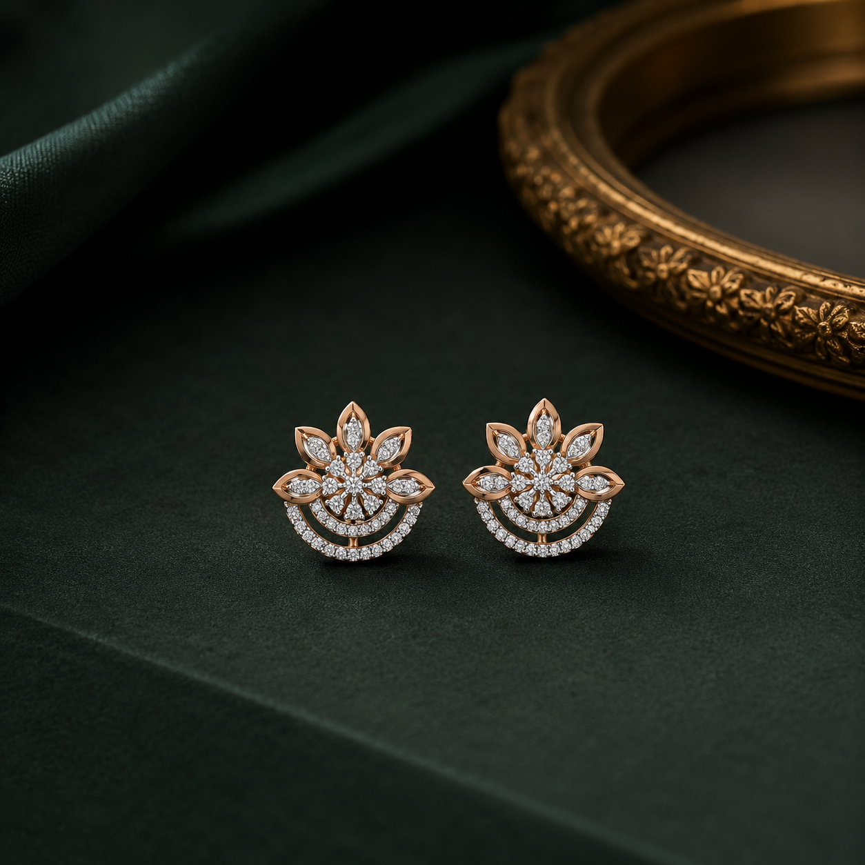 Floral Arc Diamond Stud Earrings