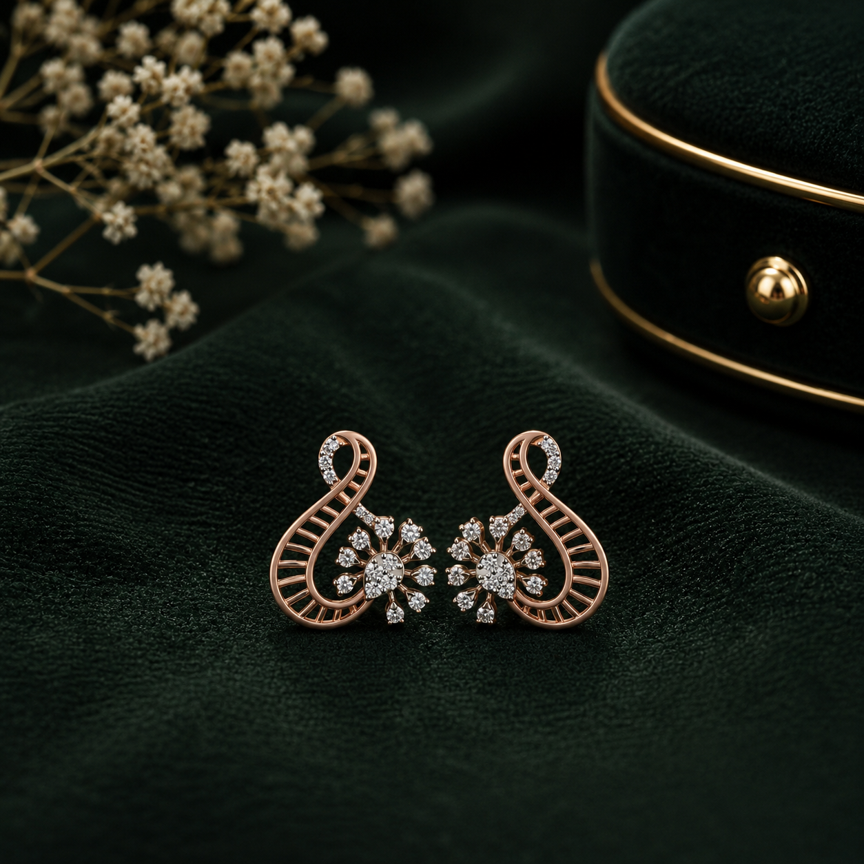 Diamond Floral Loop Stud Earrings