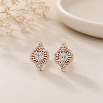 Dual Leaf Swirl Cluster Diamond Earrings