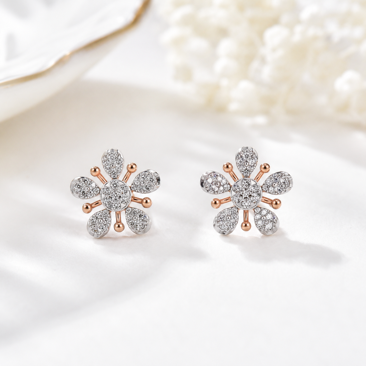 Full Bloom Teardrop Diamond Floral Earrings