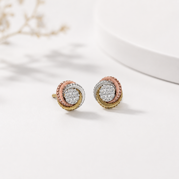 Three-Tone Infinity Swirl Diamond Cluster Earrings