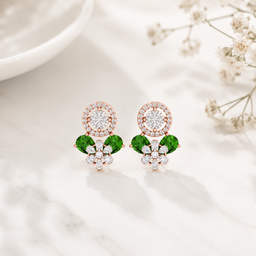 Luxe Emerald Drop Floral Diamond Earrings