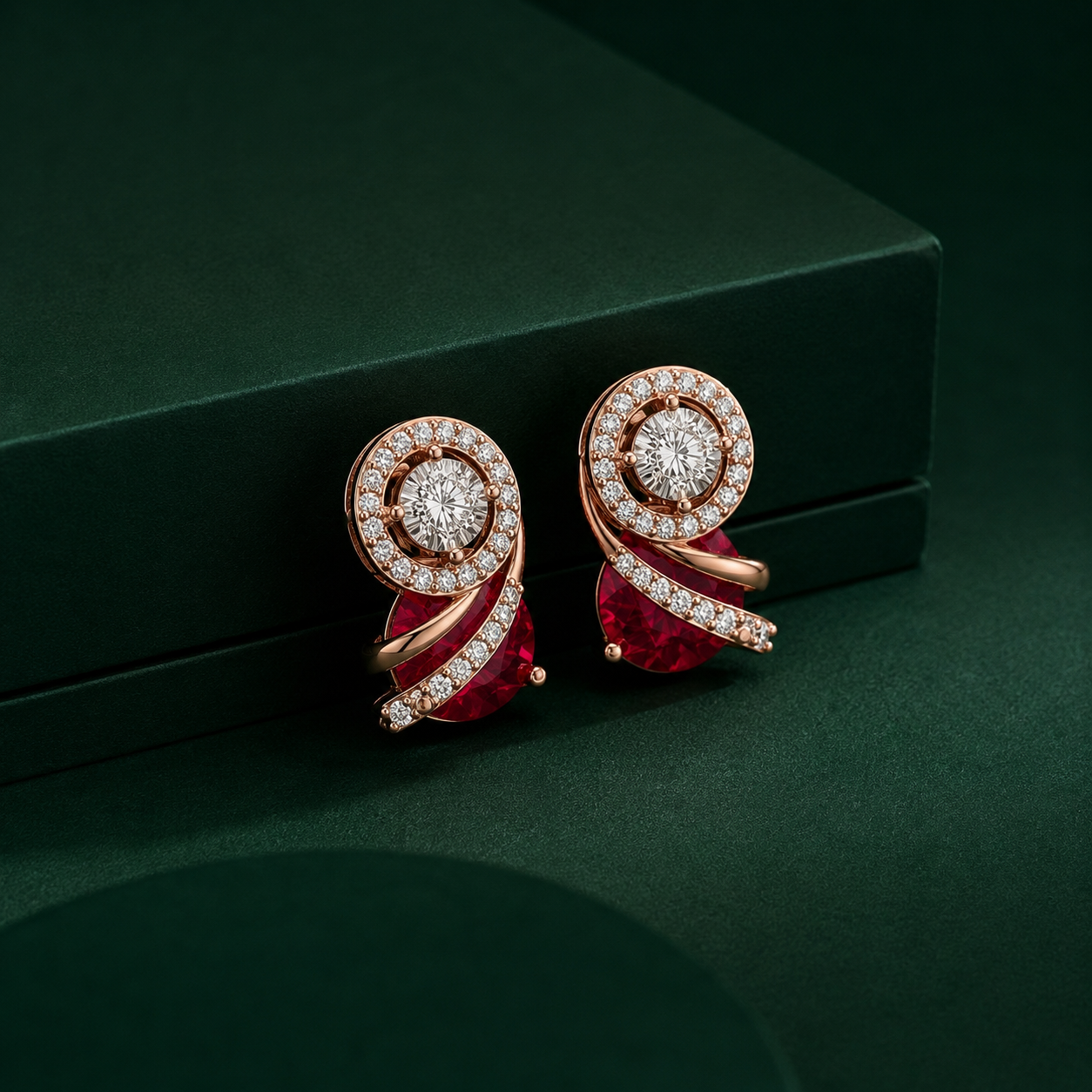 Twirl Bloom Ruby Drop Diamond Earrings