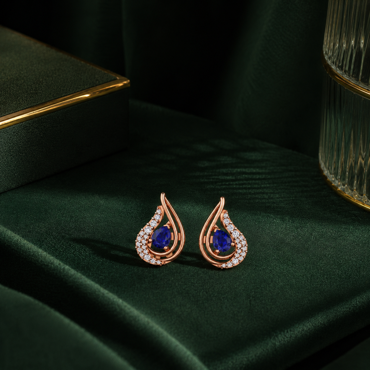 Teardrop Sapphire-Tone & Diamond Stud Earrings