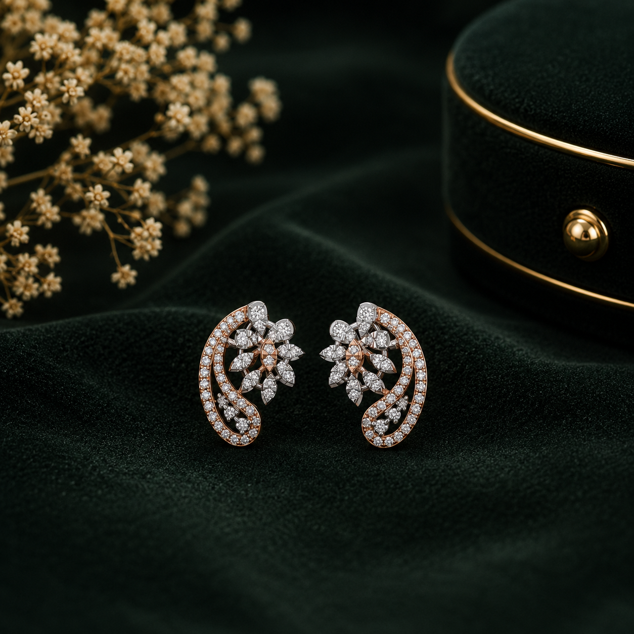 Floral Curve Diamond Stud Earrings