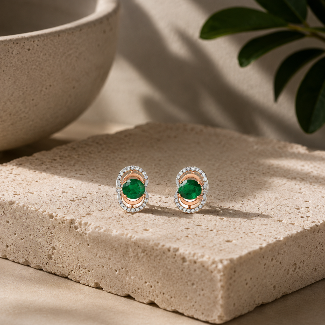 Oval Gemstone Halo Diamond Stud Earrings