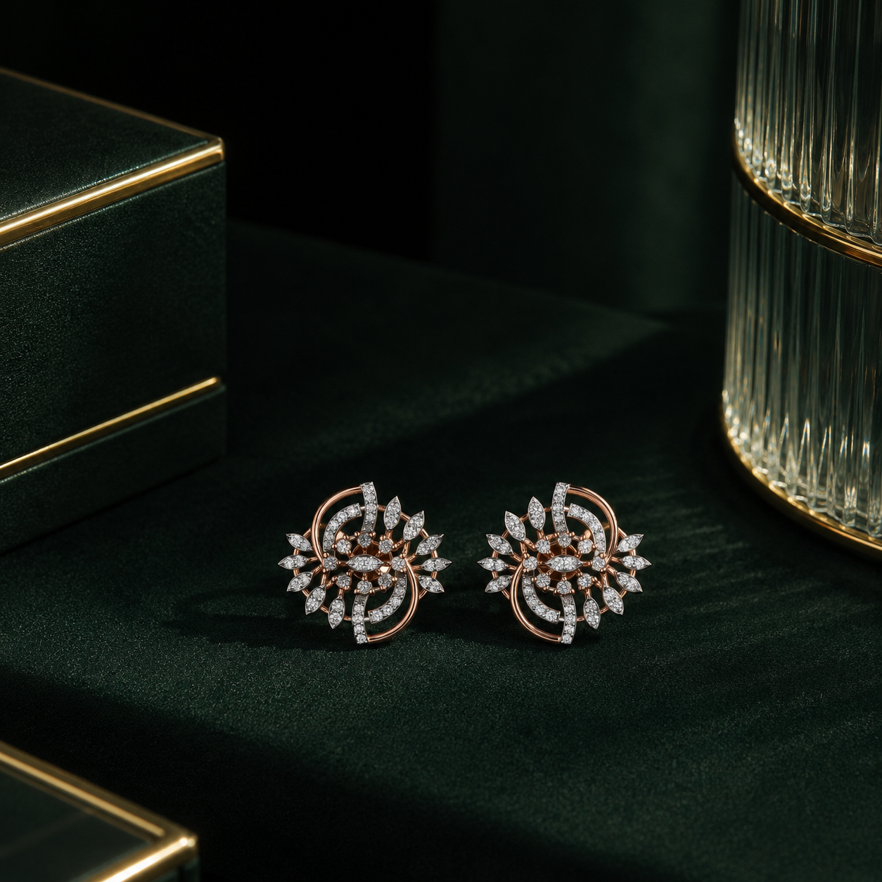 Floral Swirl Diamond Statement Stud Earrings