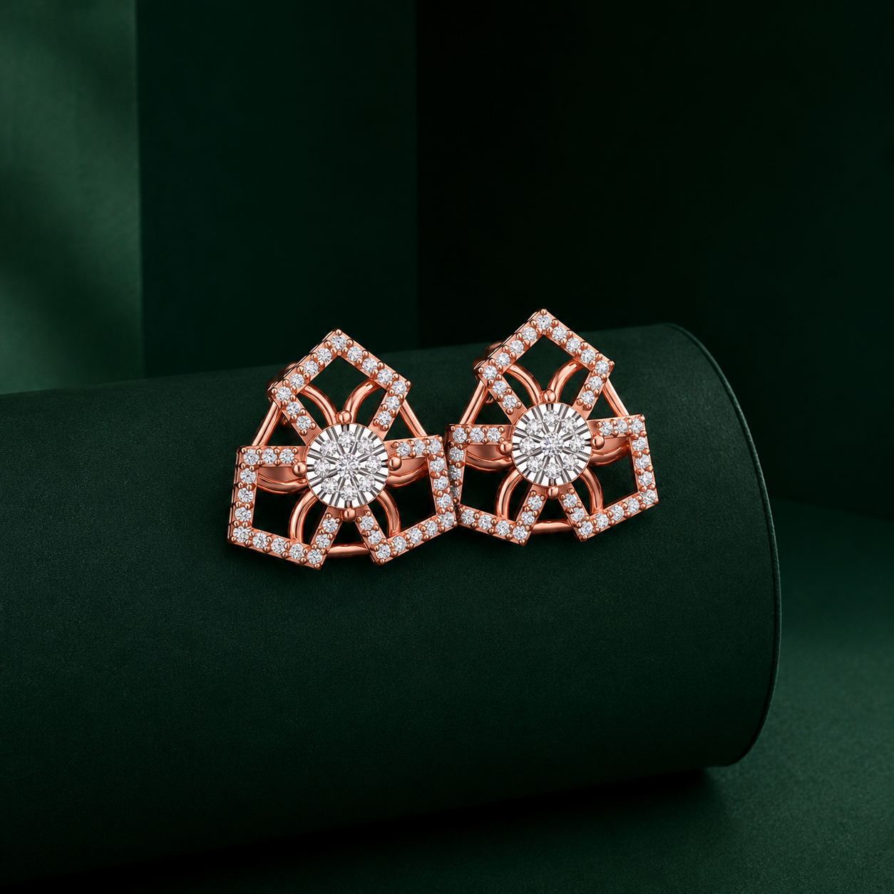 Floral Square Petal Cluster Diamond Earrings