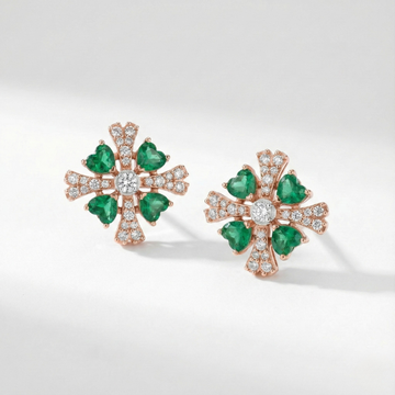 Floral Emerald & Diamond Stud Earrings