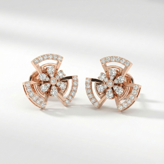 Radiant Floral Arc Diamond Stud Earrings