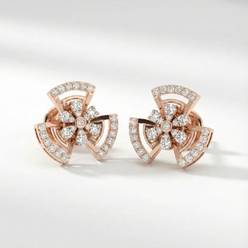 Radiant Floral Arc Diamond Stud Earrings