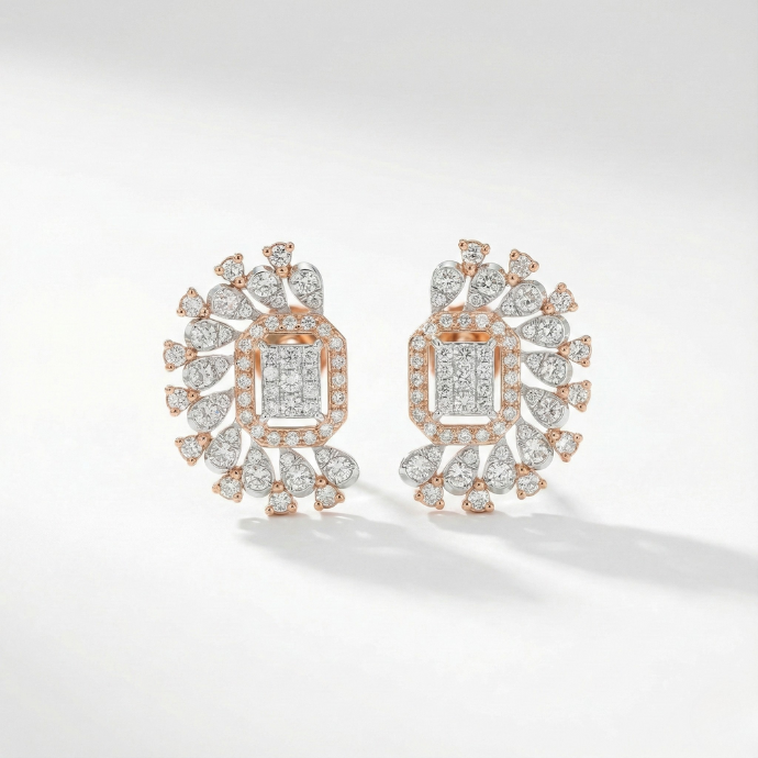 Regal Octagon Halo Diamond Stud Earrings