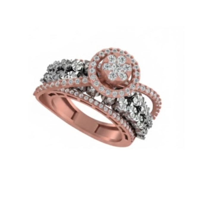 Royal Floral Overlapped Diamond Cluster Ring