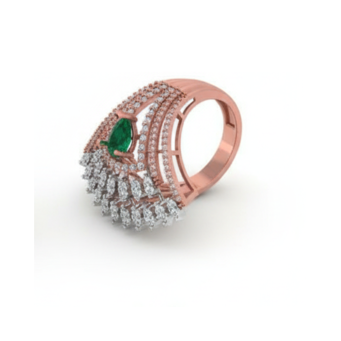 Majestic Emerald Cascade Diamond Cocktail Ring