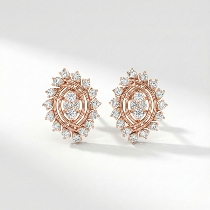 Sleek Spiral Petal Cluster Diamond Earrings