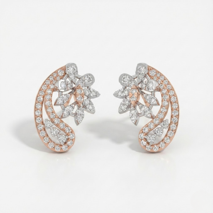 Floral Curve Diamond Stud Earrings