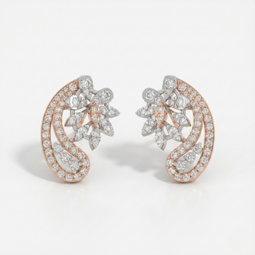 Floral Curve Diamond Stud Earrings