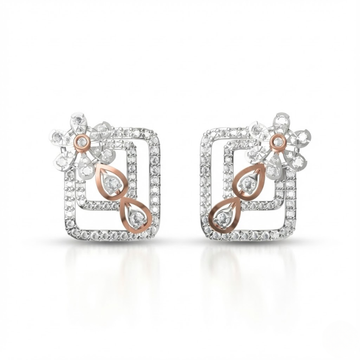 Floral Square Frame Diamond Stud Earrings