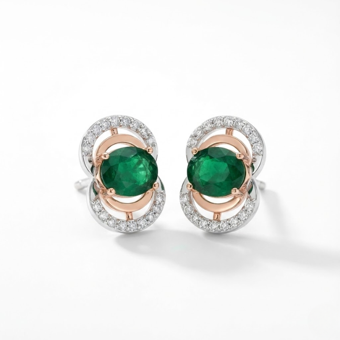 Oval Gemstone Halo Diamond Stud Earrings