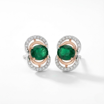 Oval Gemstone Halo Diamond Stud Earrings
