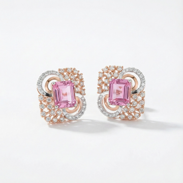 Pink Gemstone Diamond Designer Stud Earrings