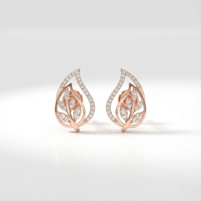 Contemporary Leaf-Inspired Diamond Stud Earrings