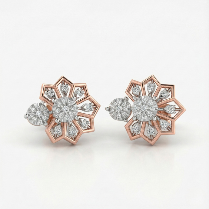 Hexa Petal Fan Cluster Diamond Earrings
