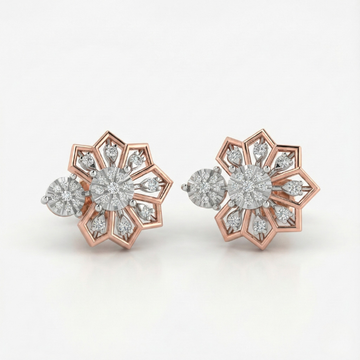 Hexa Petal Fan Cluster Diamond Earrings