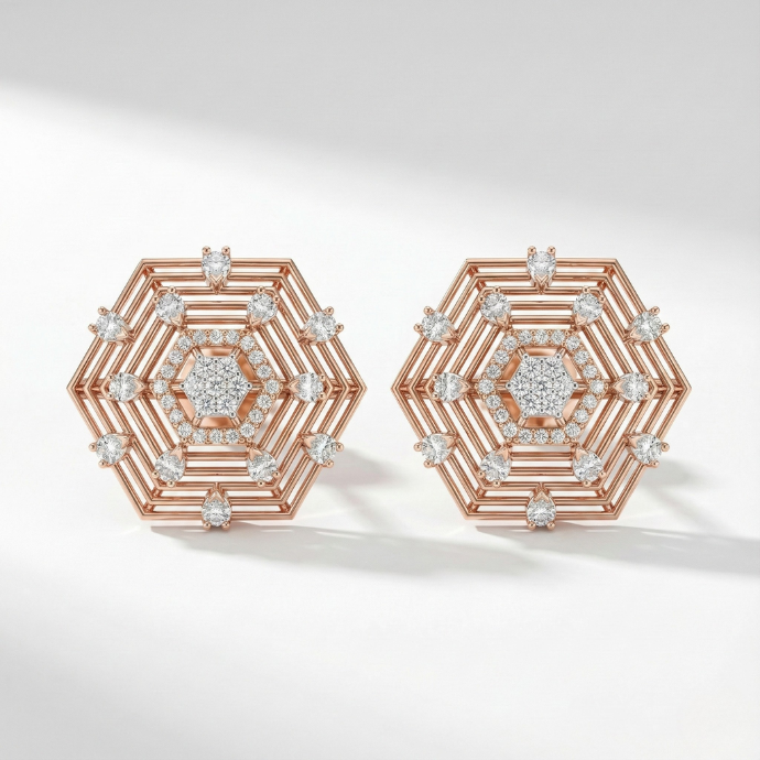 Hexagon Concentric Diamond Earring