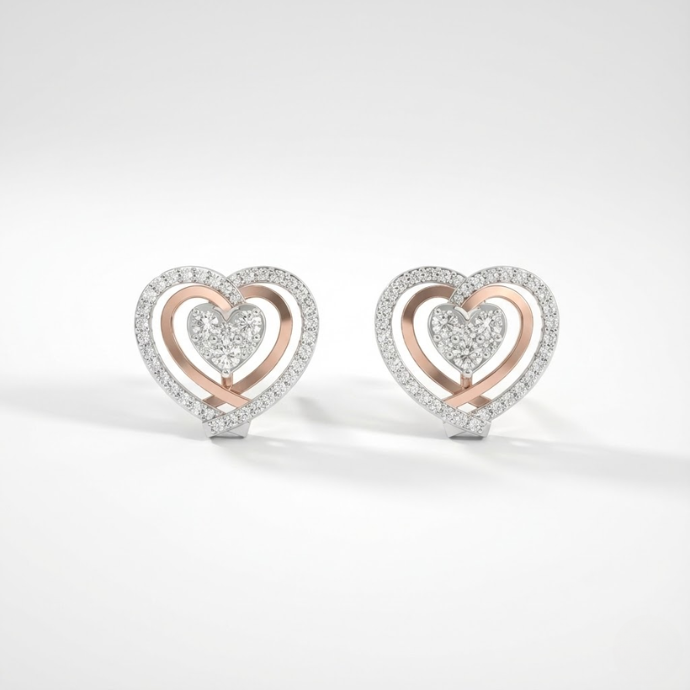 Elegant Heart Swirl Diamond Stud Earrings