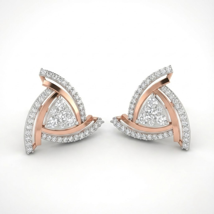 Contemporary Tri-Swirl Diamond Stud Earrings