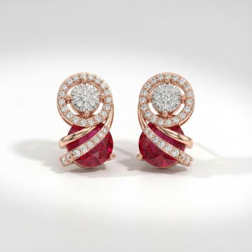 Twirl Bloom Ruby Drop Diamond Earrings