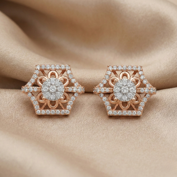 Regal Lotus Motif Diamond Cluster Earrings