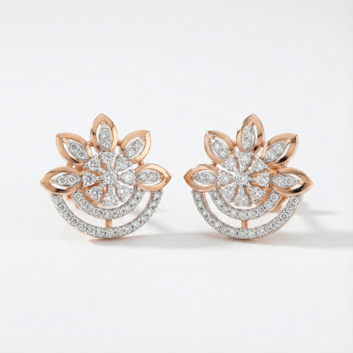 Floral Arc Diamond Stud Earrings